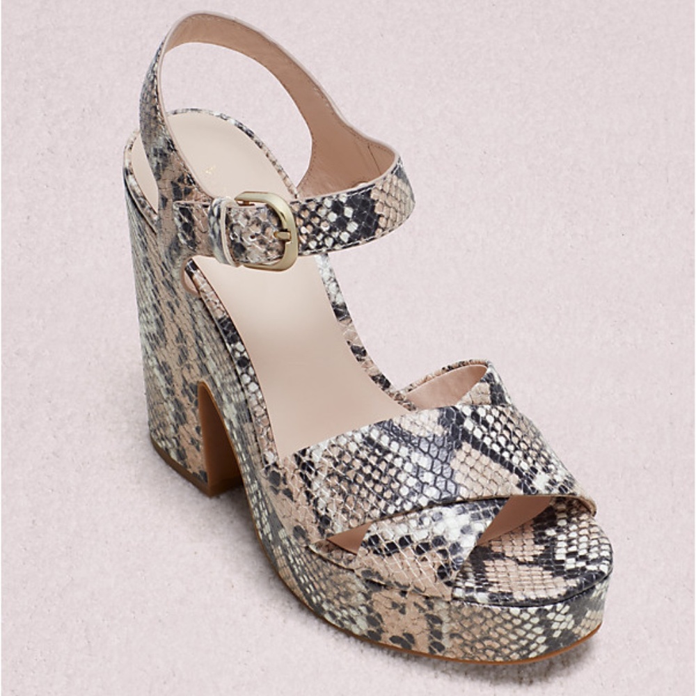 Kate Spade Grace Leather Snake Rose Nude Gray Black Animal Print Platform Sandal - Picture 2 of 14